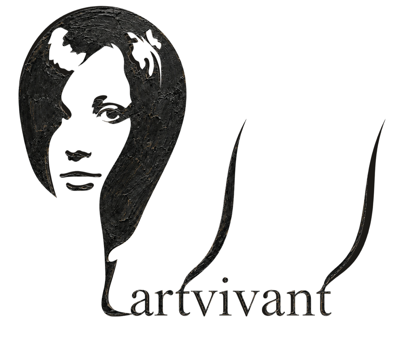 L'Art Vivant logo painted directly onto the studio wall in textured oil paint